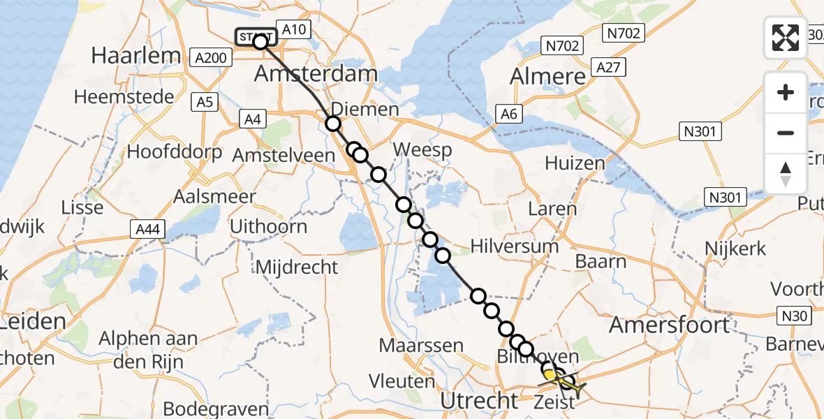 Routekaart van de vlucht: Lifeliner 1 naar Zeist, Moezelhavenweg