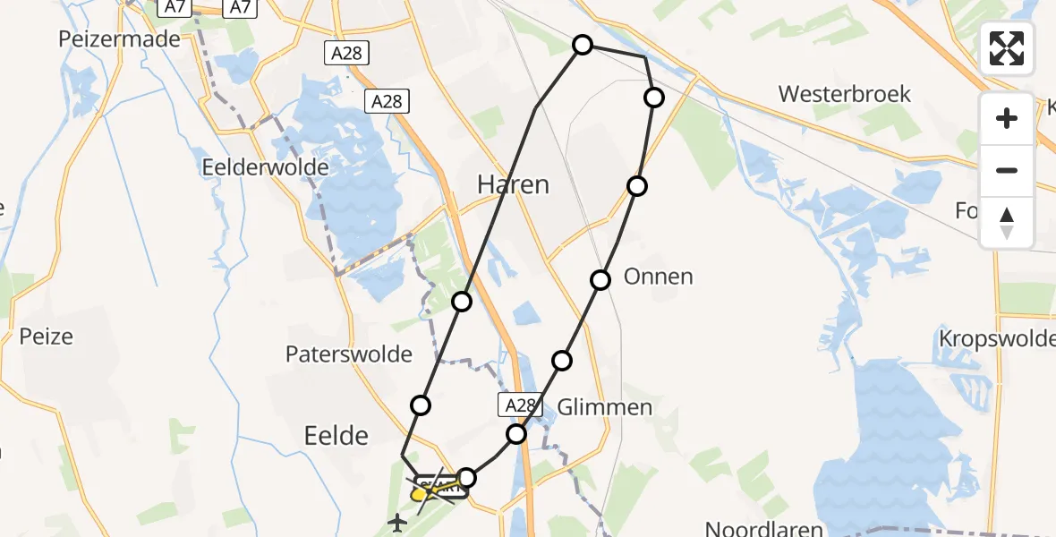 Routekaart van de vlucht: Lifeliner 4 naar Groningen Airport Eelde, Vosbergerlaan