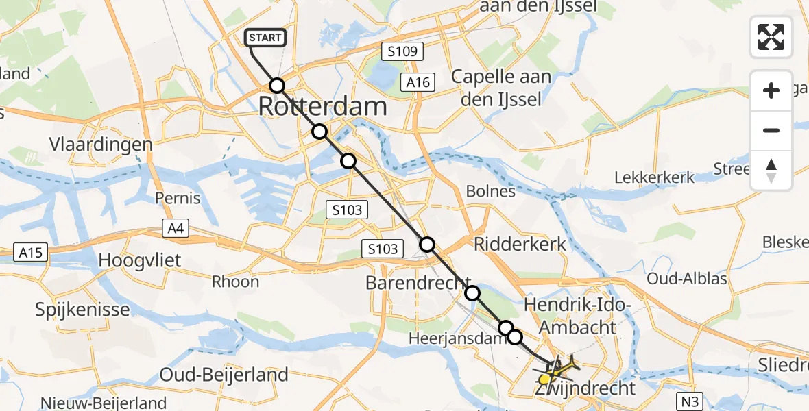 Routekaart van de vlucht: Lifeliner 2 naar Zwijndrecht, Van der Duijn van Maasdamweg