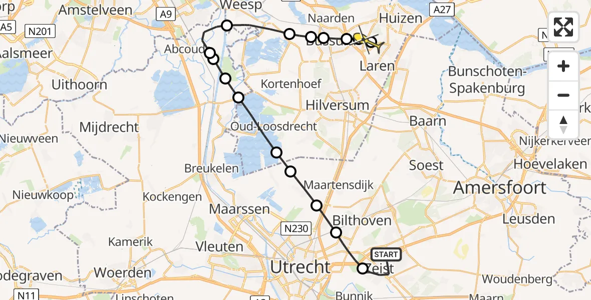 Routekaart van de vlucht: Lifeliner 1 naar Blaricum, Voorheuvel