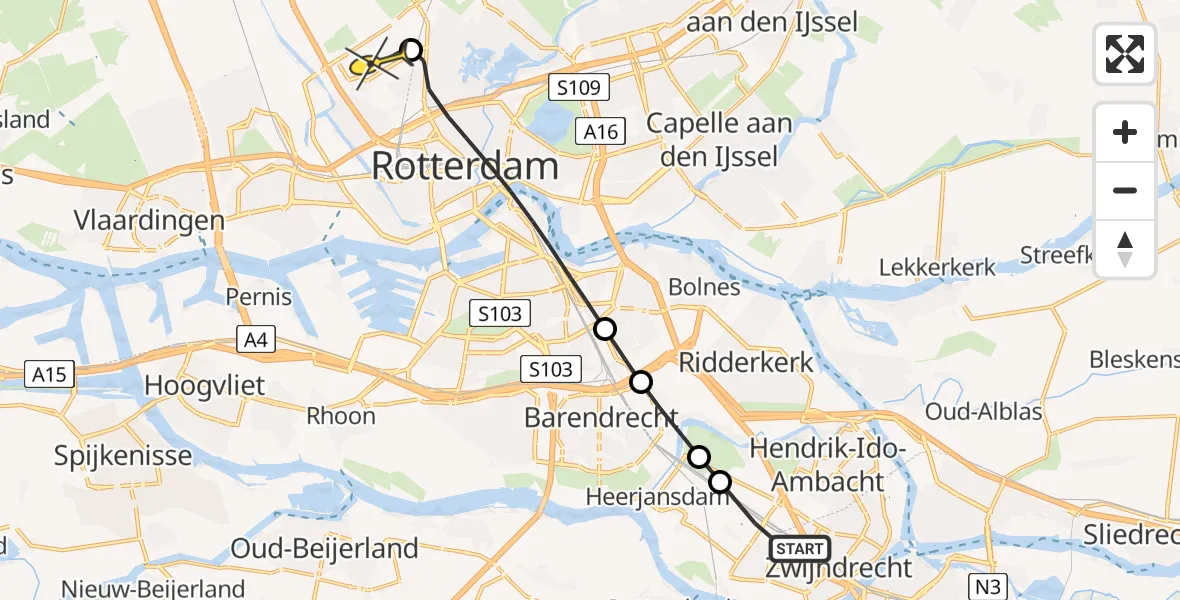 Routekaart van de vlucht: Lifeliner 2 naar Rotterdam The Hague Airport, Develsingel