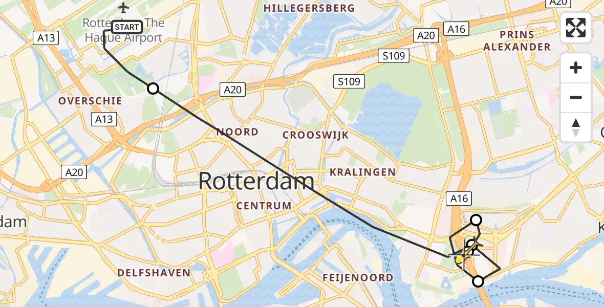 Routekaart van de vlucht: Lifeliner 2 naar Rotterdam, Brandenburgbaan