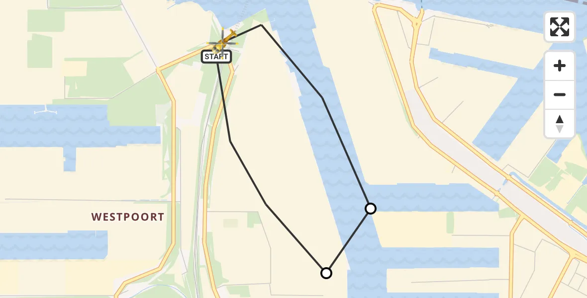 Vluchtroute Traumahelikopter van Amsterdam Heliport naar Amsterdam Heliport