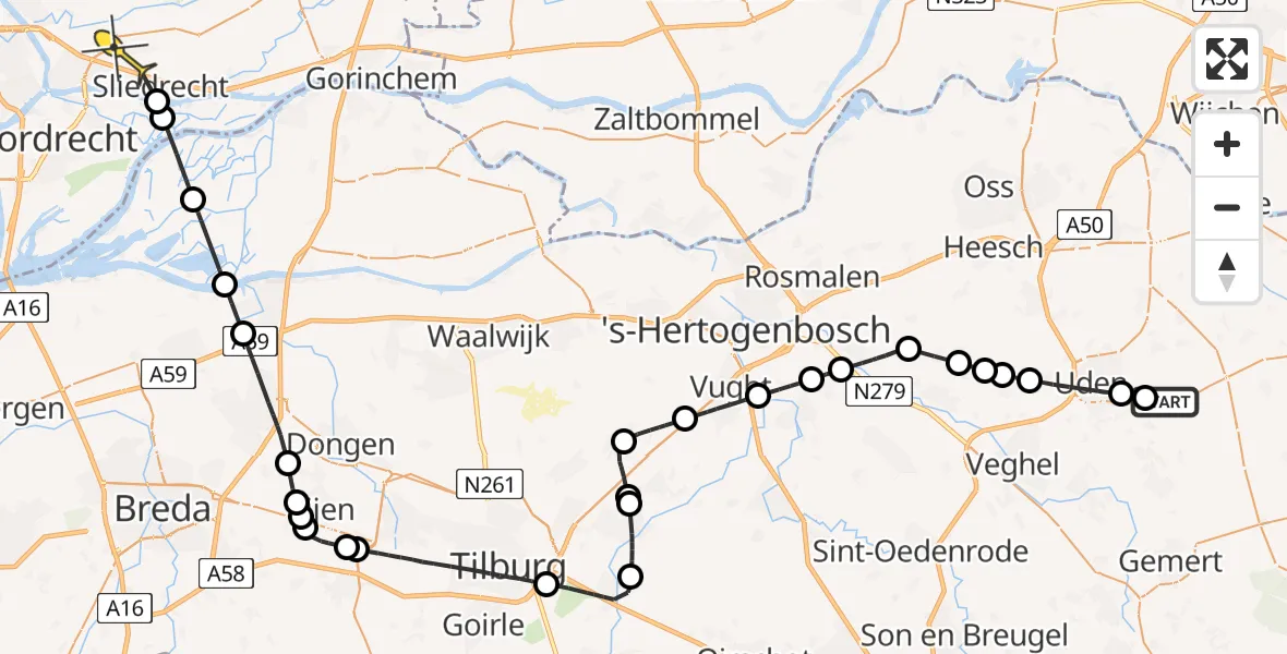 Routekaart van de vlucht: Politieheli naar Papendrecht, Venstraat