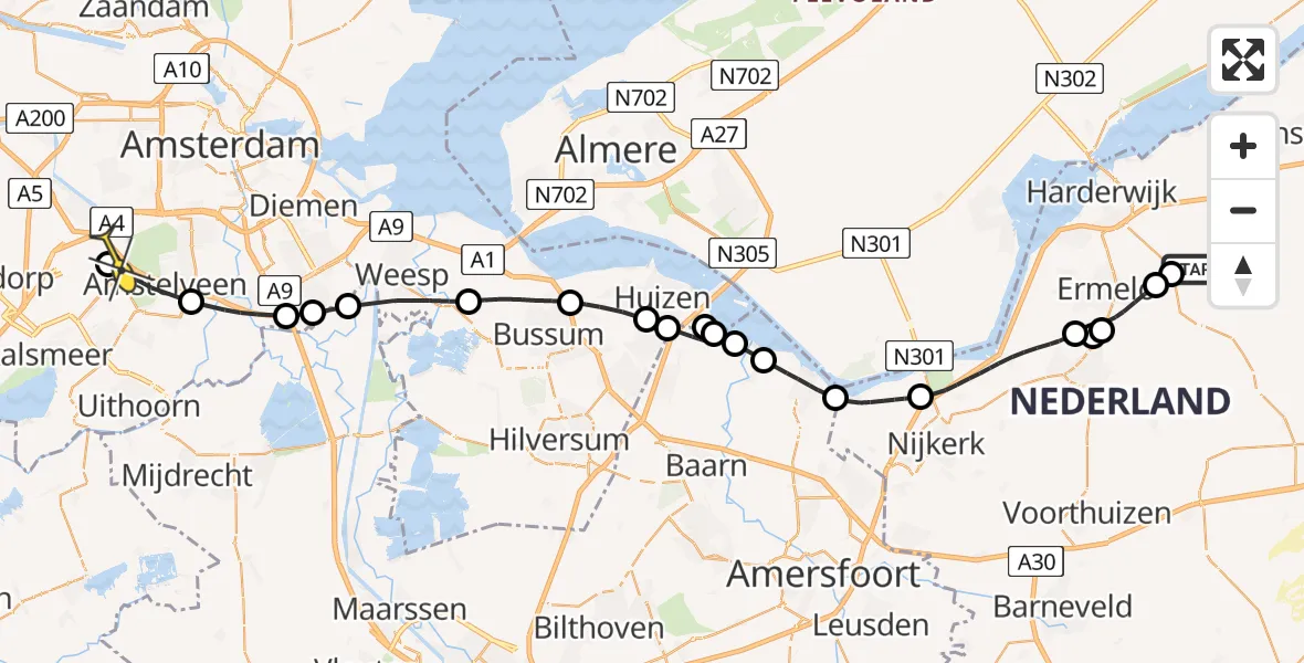 Routekaart van de vlucht: Politieheli naar Schiphol, Haspelpad