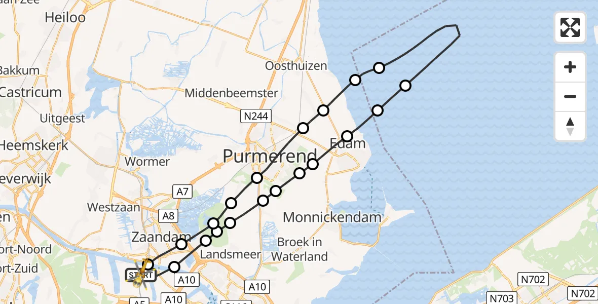 Vluchtroute Traumahelikopter van Amsterdam Heliport naar Amsterdam Heliport