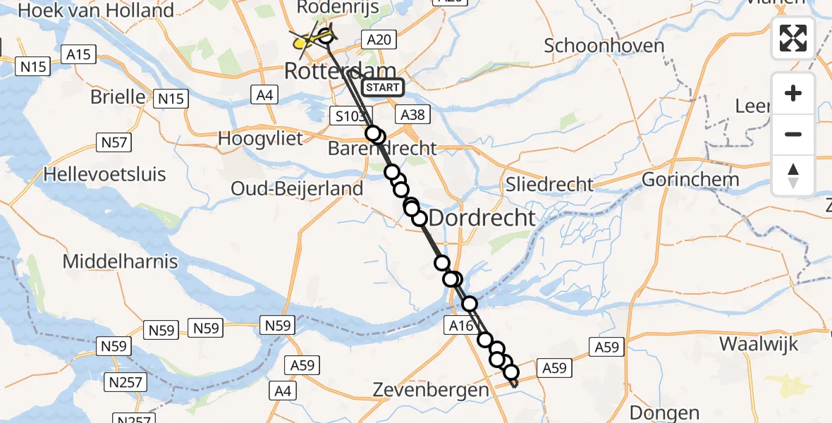 Routekaart van de vlucht: Lifeliner 2 naar Rotterdam The Hague Airport, Herman Bavinckstraat