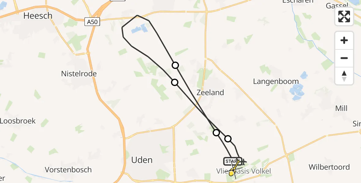 Routekaart van de vlucht: Lifeliner 3 naar Vliegbasis Volkel, De Bunders