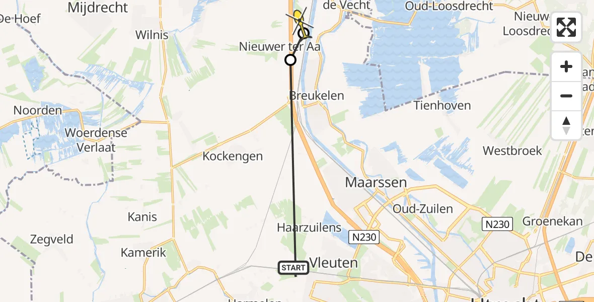 Routekaart van de vlucht: Politieheli naar Nieuwersluis, Westkanaaldijk