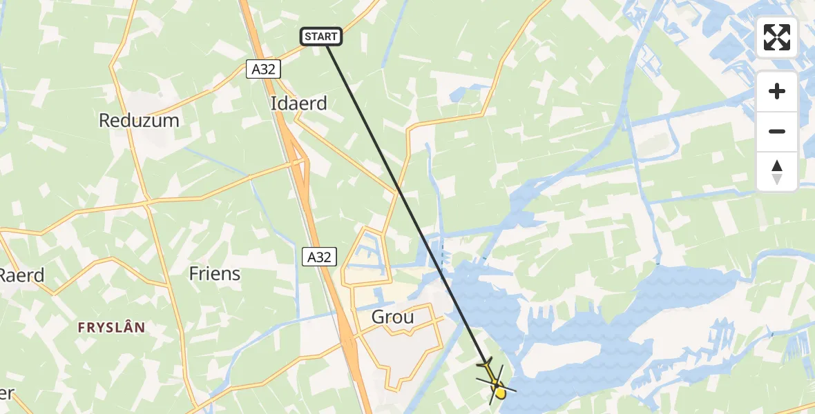 Routekaart van de vlucht: Ambulancehelikopter naar Grou, Goatum