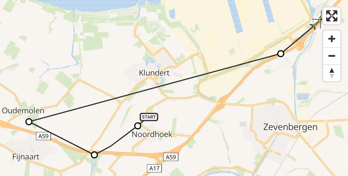 Routekaart van de vlucht: Politieheli naar Moerdijk, Manciadijk