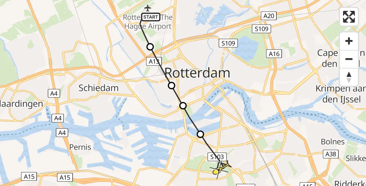 Routekaart van de vlucht: Lifeliner 2 naar Rotterdam, Deelenpad