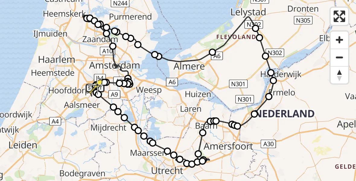 Routekaart van de vlucht: Politieheli naar Schiphol, Voltweg