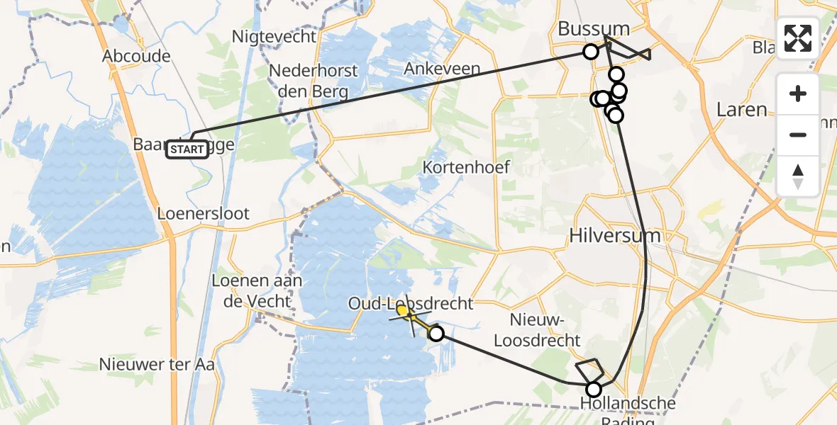 Routekaart van de vlucht: Politieheli naar Loosdrecht, Burgemeester de Bordesstraat