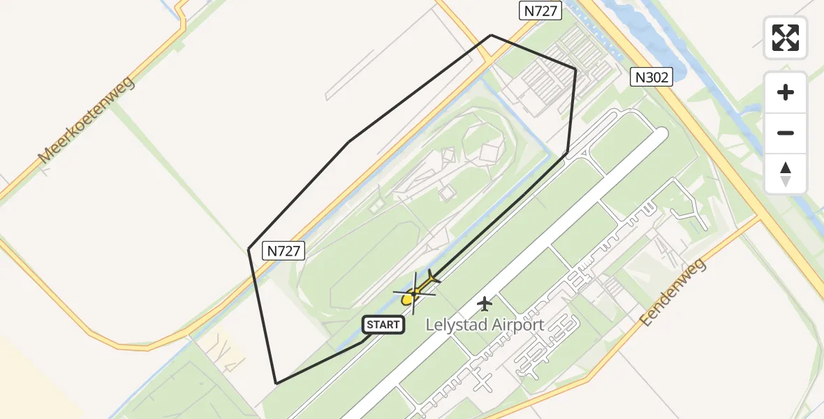 Routekaart van de vlucht: Traumahelikopter naar Lelystad Airport, Amelia Earhartweg