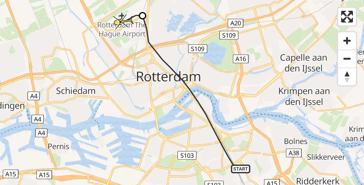 Routekaart van de vlucht: Lifeliner 2 naar Rotterdam The Hague Airport, Laagjesweg