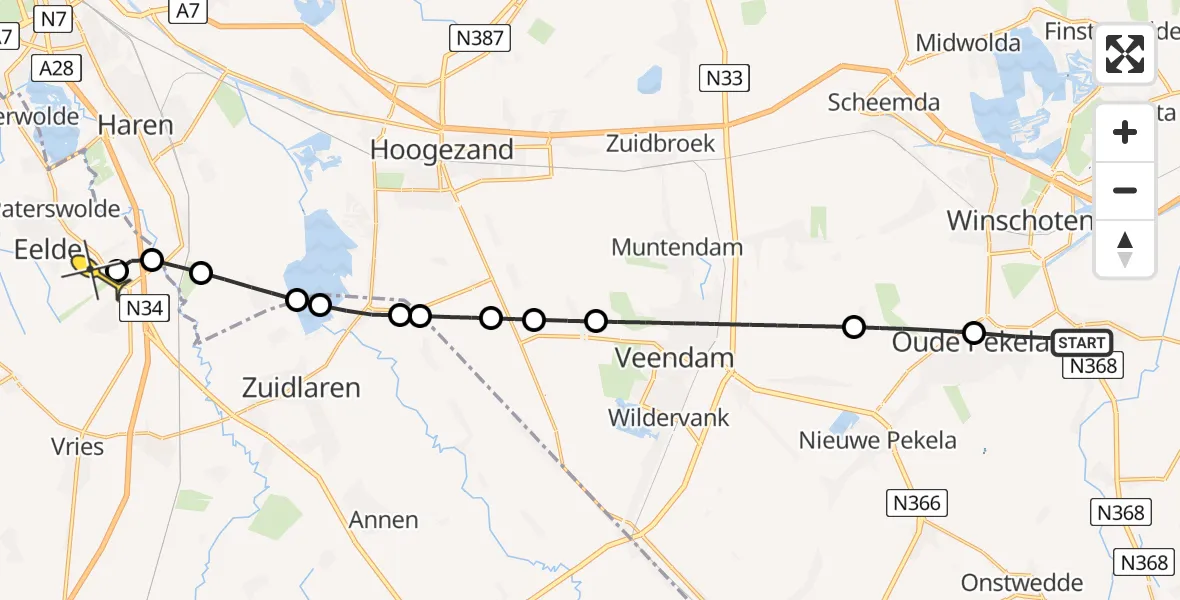 Routekaart van de vlucht: Lifeliner 4 naar Groningen Airport Eelde, Turfweg