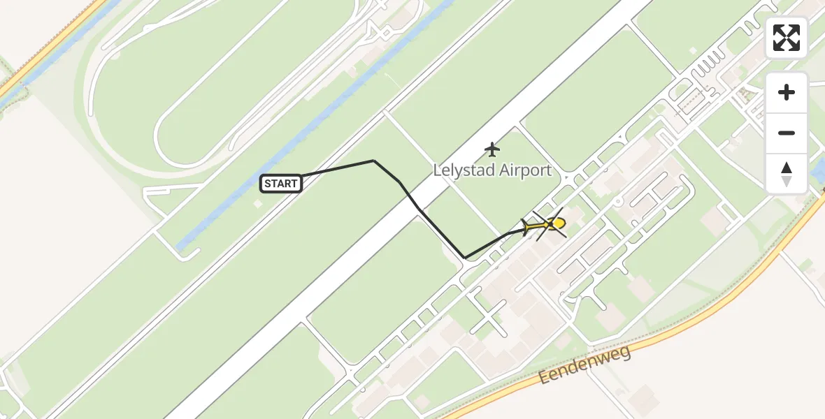 Routekaart van de vlucht: Traumahelikopter naar Lelystad Airport, Emoeweg