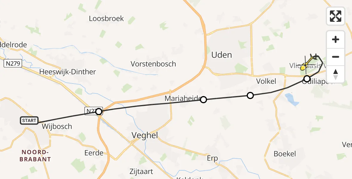 Routekaart van de vlucht: Lifeliner 3 naar Vliegbasis Volkel, Structuurweg