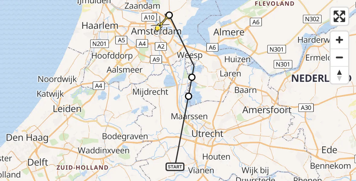 Routekaart van de vlucht: Politiehelikopter naar Amsterdam, Muyeveldsche Wetering