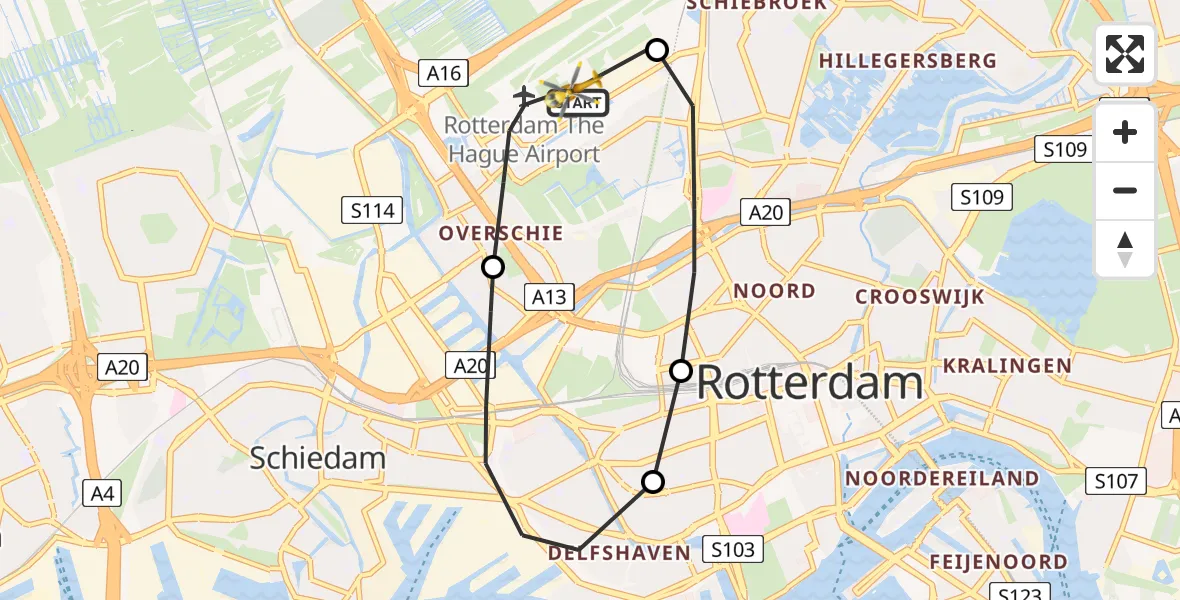 Vluchtroute Traumahelikopter Rotterdam The Hague Airport - Rotterdam The Hague Airport, 15 maart 2024, 17:20
