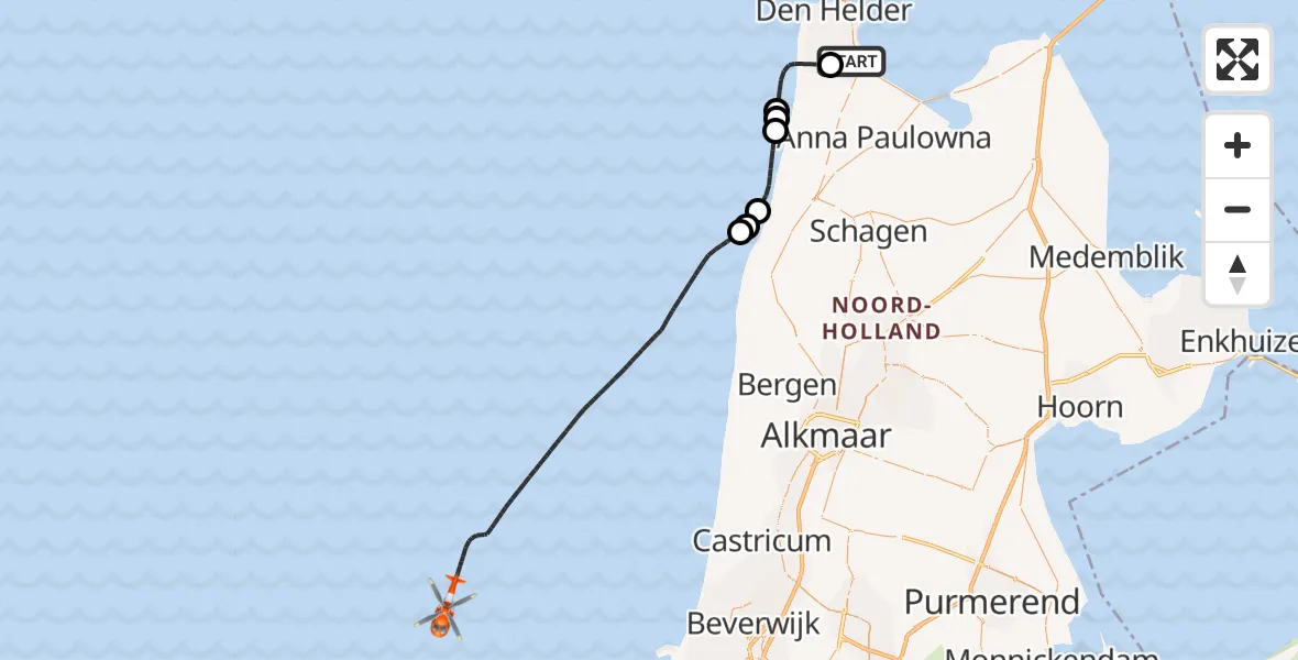 Vluchtroute Kustwachthelikopter Vliegveld De Kooy - , 15 maart 2024, 18:15