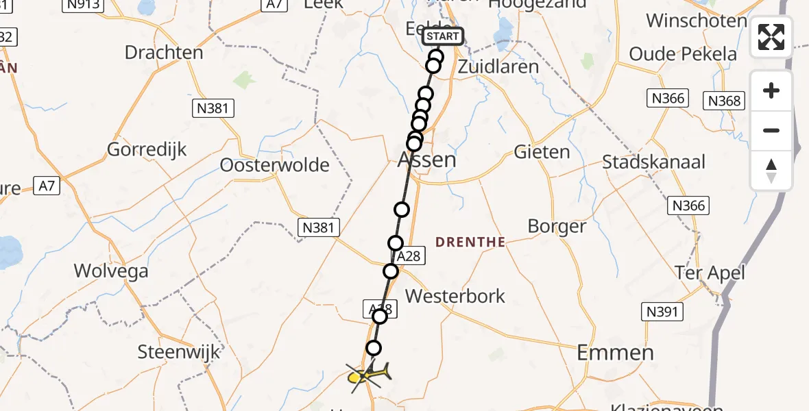 Routekaart van de vlucht: Lifeliner 4 naar Pesse, Homsteeg