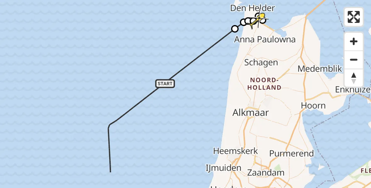 Routekaart van de vlucht: Kustwachthelikopter naar Vliegveld De Kooy, Luchthavenweg