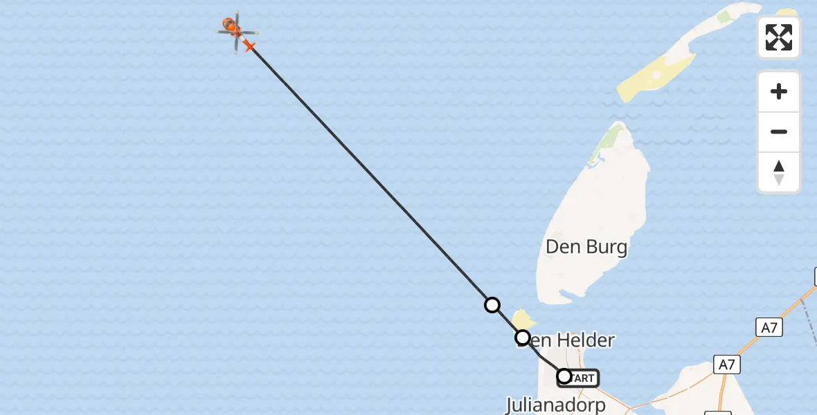 Vluchtroute Kustwachthelikopter Vliegveld De Kooy - , 15 maart 2024, 19:41