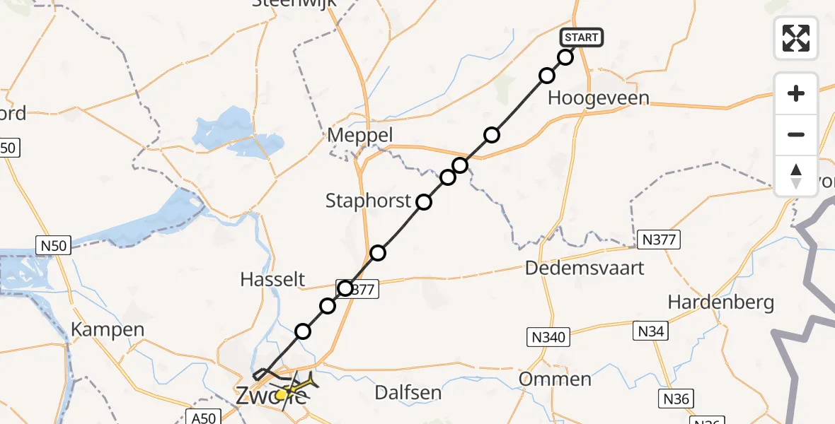 Routekaart van de vlucht: Lifeliner 4 naar Zwolle, Schapenmeer