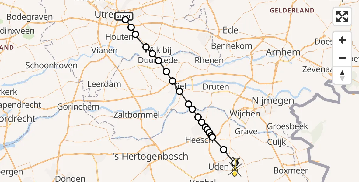 Routekaart van de vlucht: Lifeliner 3 naar Vliegbasis Volkel, Rijnsoever