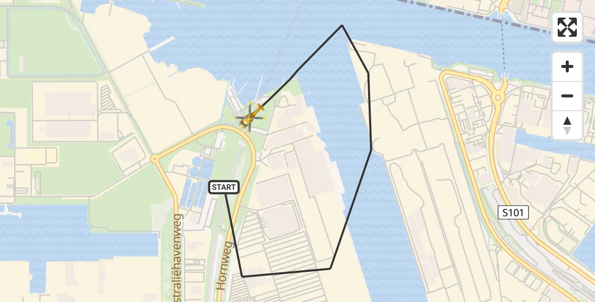 Vluchtroute Traumahelikopter van Amsterdam Heliport naar Amsterdam Heliport