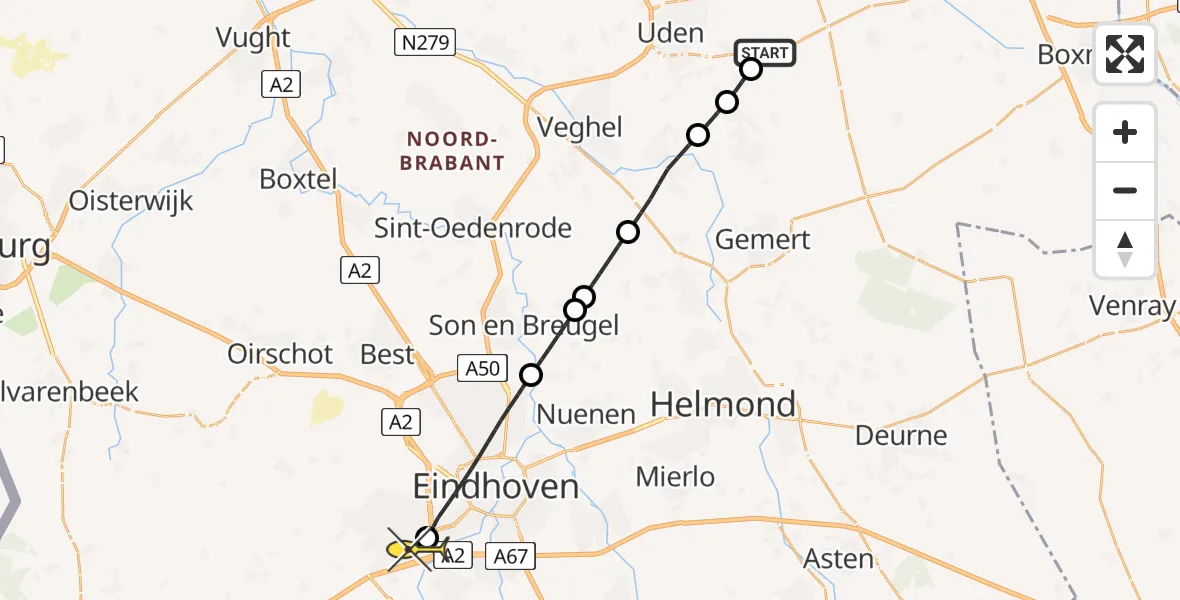 Routekaart van de vlucht: Lifeliner 3 naar Veldhoven, Rechtestraat