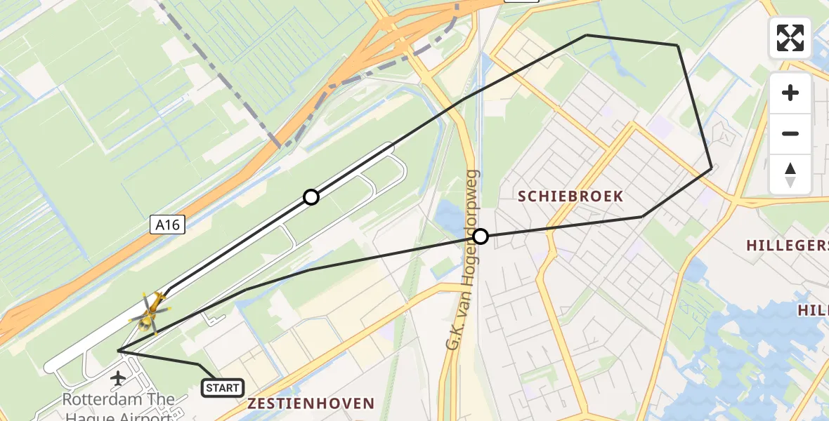 Vluchtroute Traumahelikopter Rotterdam The Hague Airport - Rotterdam The Hague Airport, 15 maart 2024, 23:01