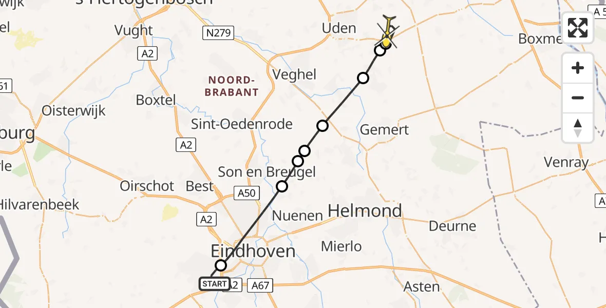 Routekaart van de vlucht: Lifeliner 3 naar Vliegbasis Volkel, Julianastraat