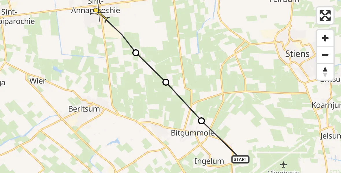 Routekaart van de vlucht: Ambulancehelikopter naar St.-Annaparochie, Lytsedyk