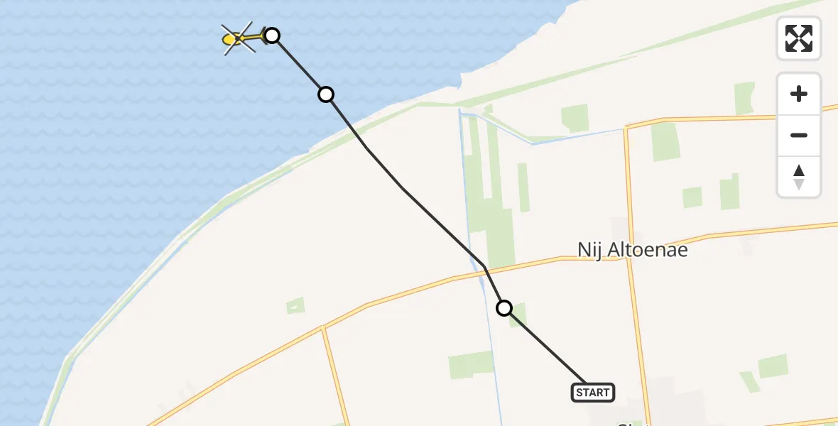 Routekaart van de vlucht: Ambulanceheli naar Oosterend, Oudebildtdijk