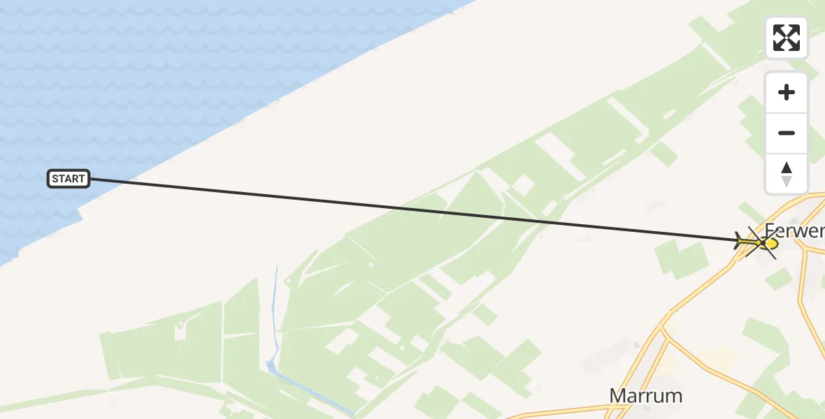 Routekaart van de vlucht: Ambulancehelikopter naar Ferwert, Marrumerweg
