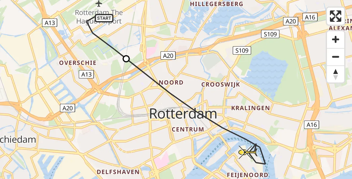 Routekaart van de vlucht: Lifeliner 2 naar Rotterdam, Zestienhoven