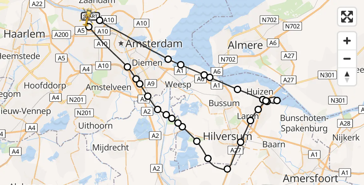 Vluchtroute Traumahelikopter van Amsterdam Heliport naar Amsterdam Heliport