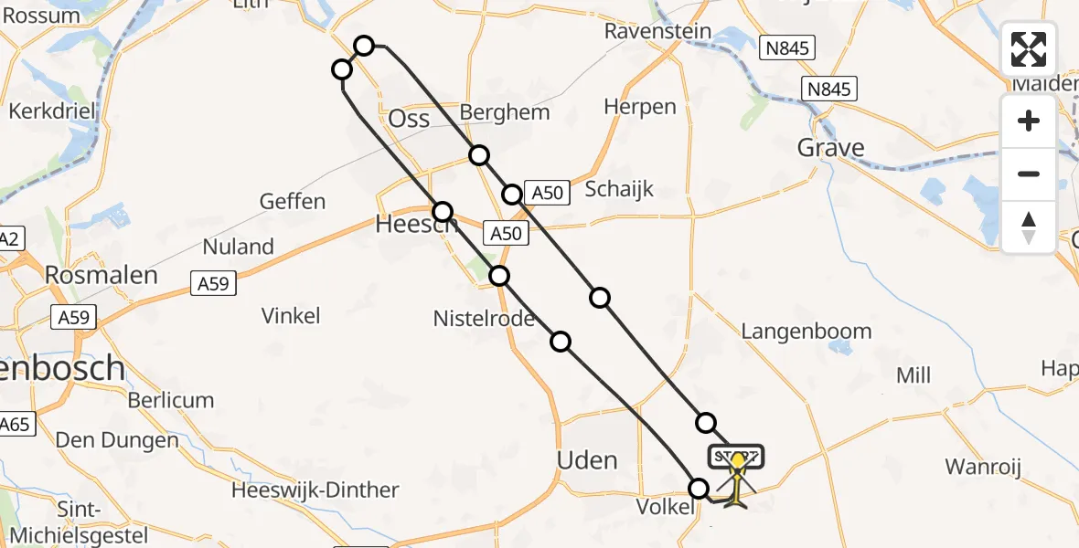 Routekaart van de vlucht: Lifeliner 3 naar Vliegbasis Volkel, Millsebaan