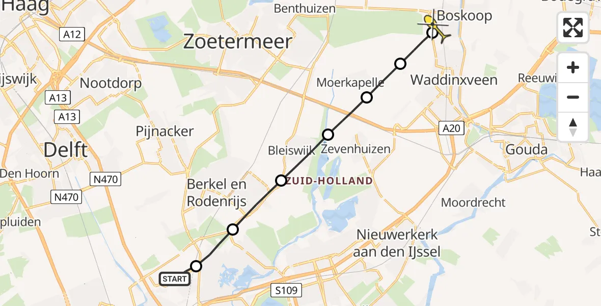 Routekaart van de vlucht: Lifeliner 2 naar Boskoop, Gilze-Rijenstraat