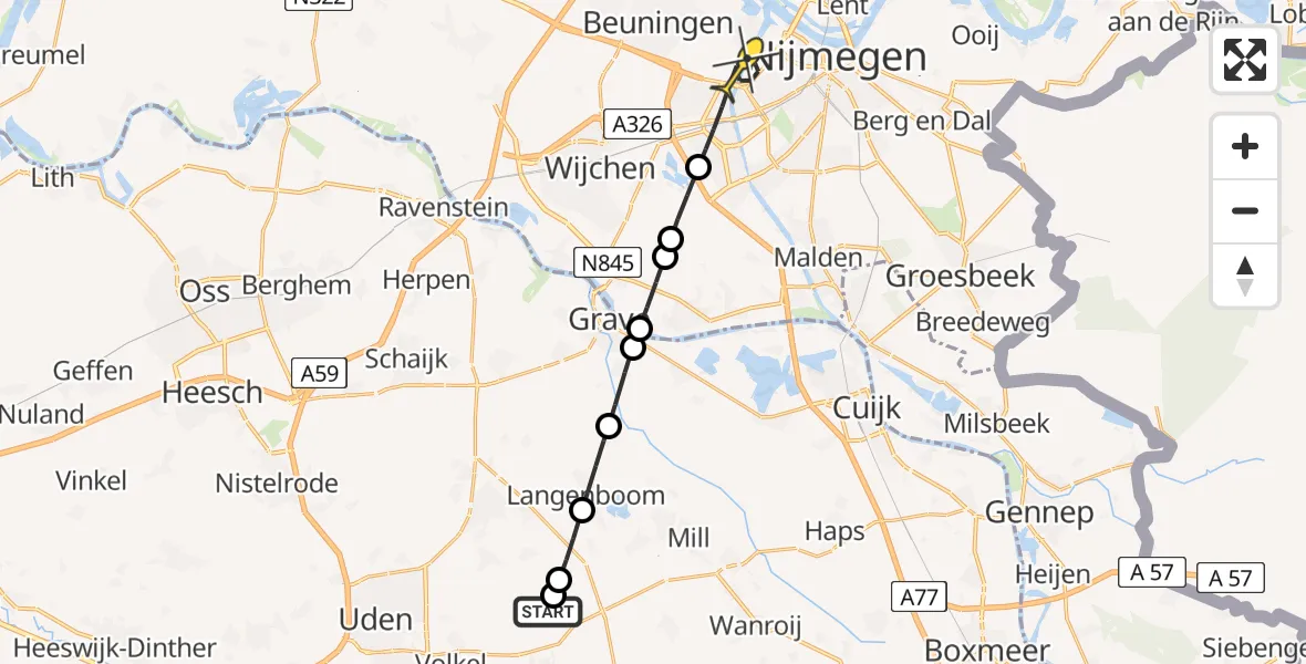 Routekaart van de vlucht: Lifeliner 3 naar Nijmegen, Spoorweg