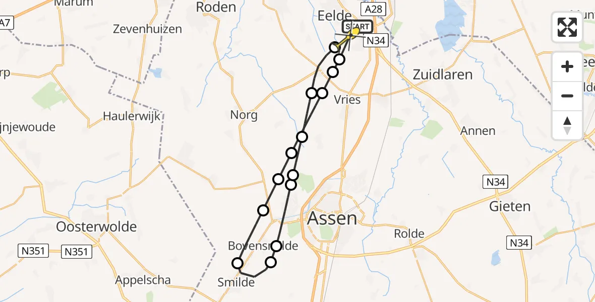 Routekaart van de vlucht: Lifeliner 4 naar Groningen Airport Eelde, Moespot