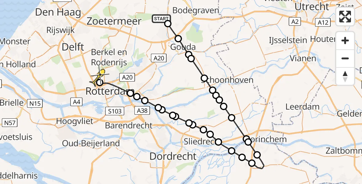 Routekaart van de vlucht: Lifeliner 2 naar Rotterdam The Hague Airport, Emmakade