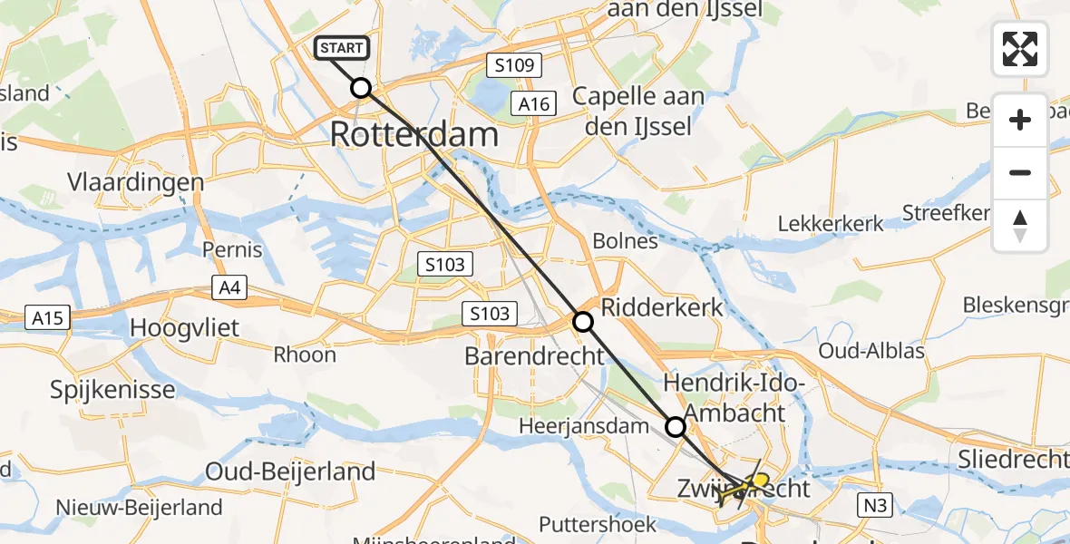 Routekaart van de vlucht: Lifeliner 2 naar Zwijndrecht, Brandenburgbaan