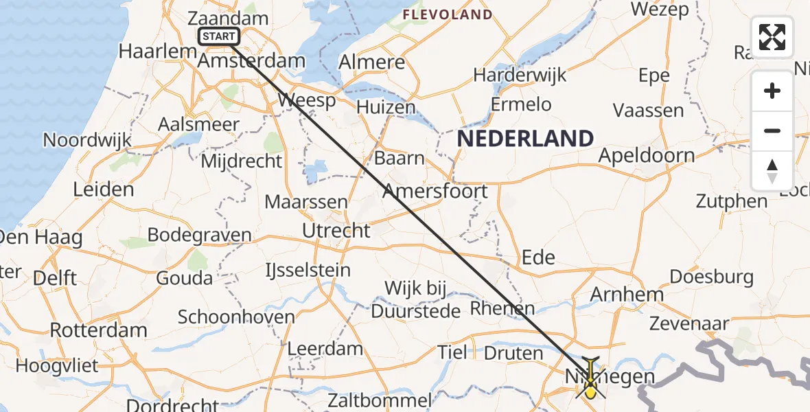 Routekaart van de vlucht: Traumaheli naar Nijmegen, Lagelandseweg
