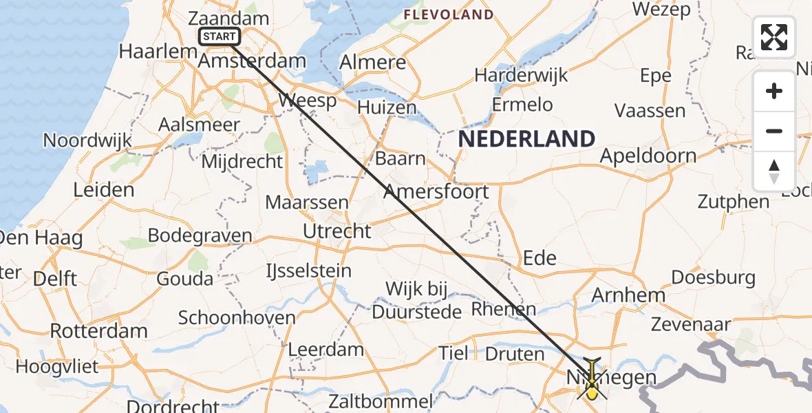 Routekaart van de vlucht: Traumahelikopter naar Nijmegen, Lagelandseweg