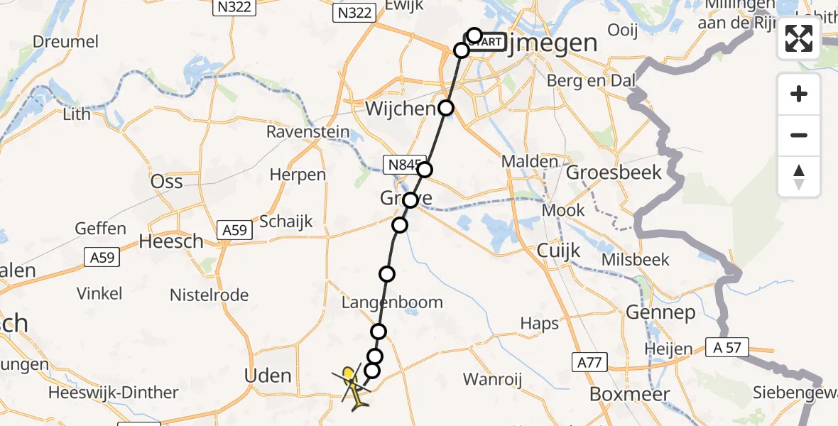 Routekaart van de vlucht: Lifeliner 3 naar Vliegbasis Volkel, Nieuwe Pieckelaan