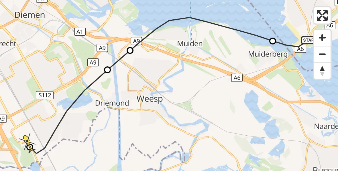 Routekaart van de vlucht: Lifeliner 1 naar Academisch Medisch Centrum (AMC), IJmeer